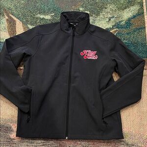King Taco blackish/grayish softshell full-zip featuring the embroidered logo